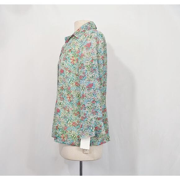 Notations Blouse Tank Top Set Floral Print Sheer Green Misses Size M New - Picture 3 of 12